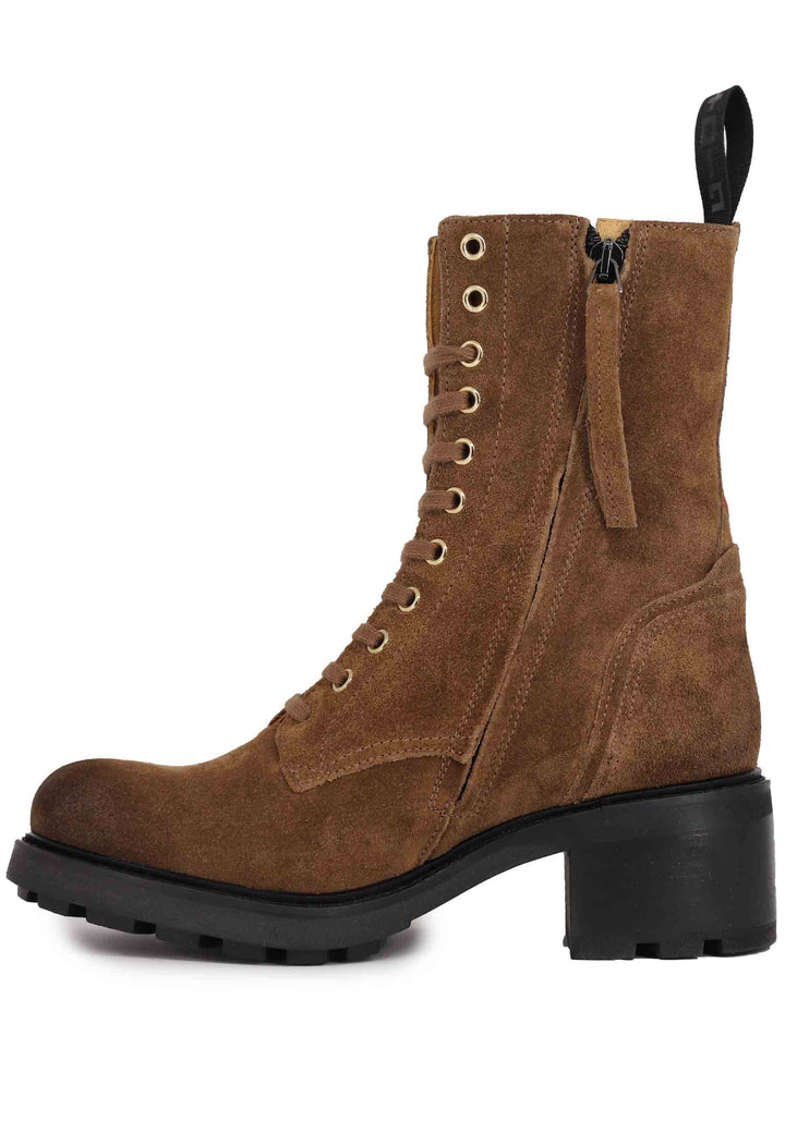 Spatarella Stivaletti anfibi donna in camoscio cuoio con accessori In Vendita