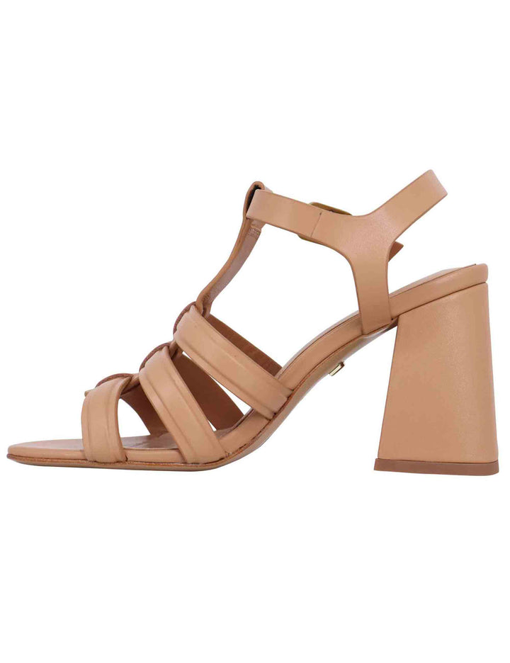 Spatarella Sandali donna in pelle nude con tacco alto punta quadra e cinturino alla caviglia Gaia Vendita Calda
