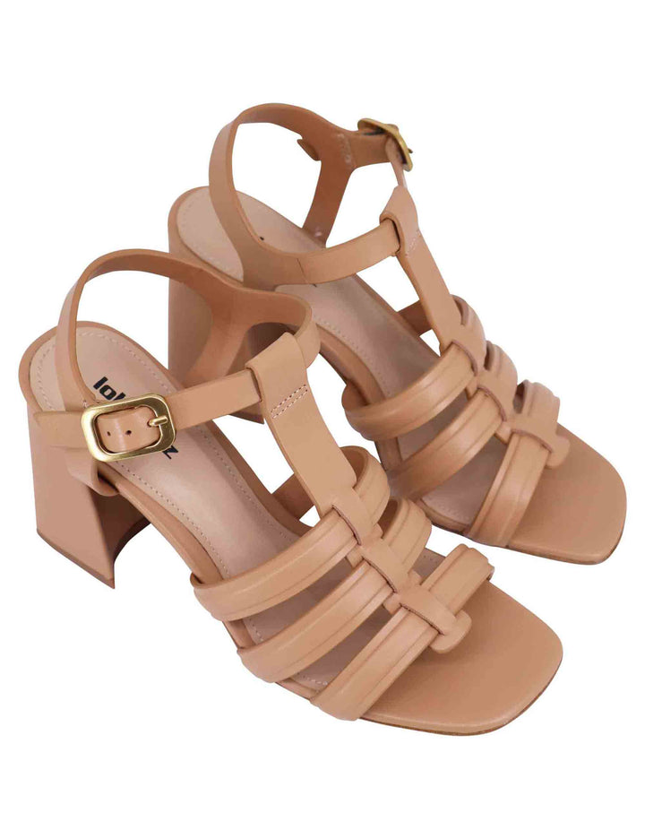 Spatarella Sandali donna in pelle nude con tacco alto punta quadra e cinturino alla caviglia Gaia Vendita Calda