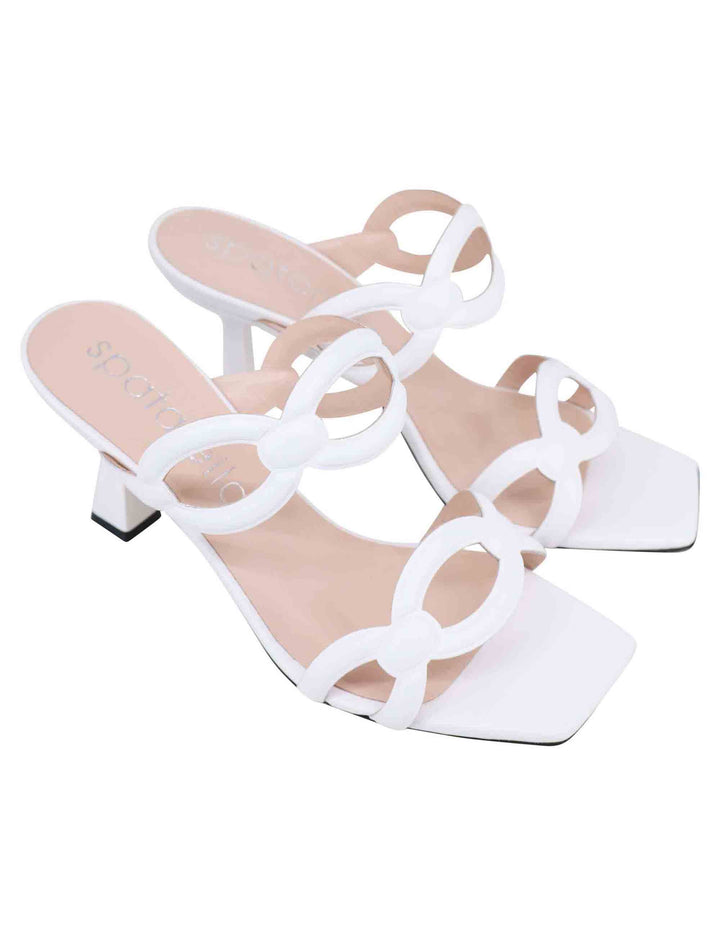 Spatarella Sandali donna in pelle bianca con tacco alto e punta quadra Negozio