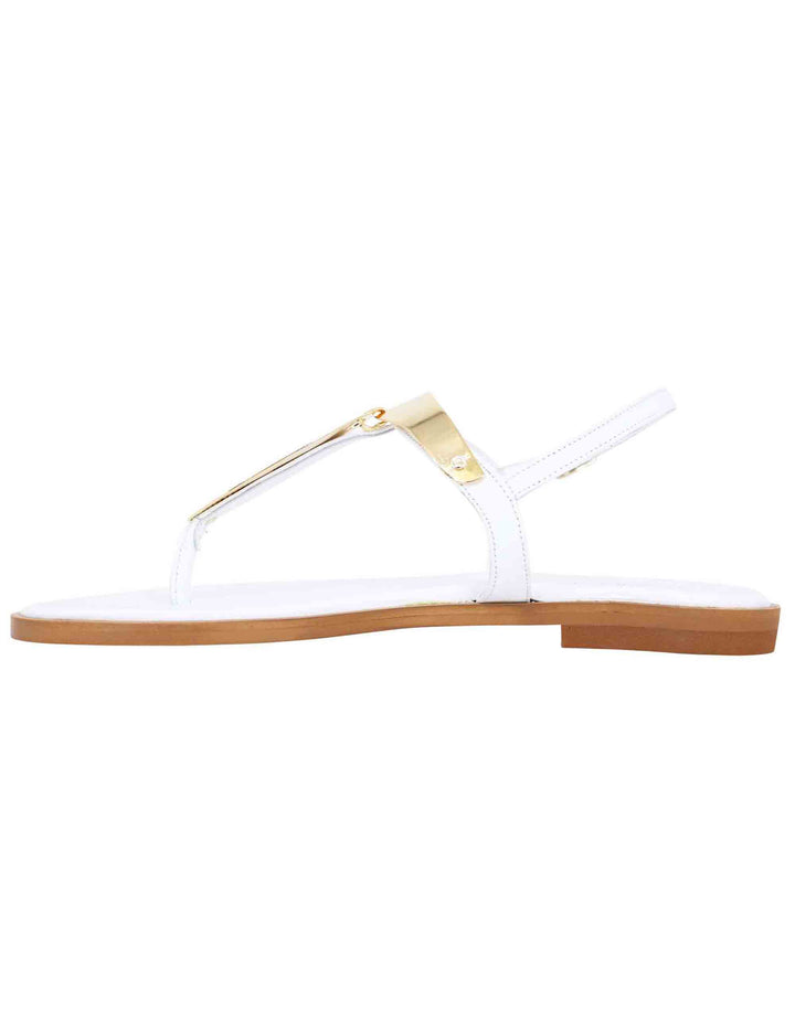 Spatarella Sandali bassi donna infradito in pelle bianca con placche in oro In Saldo