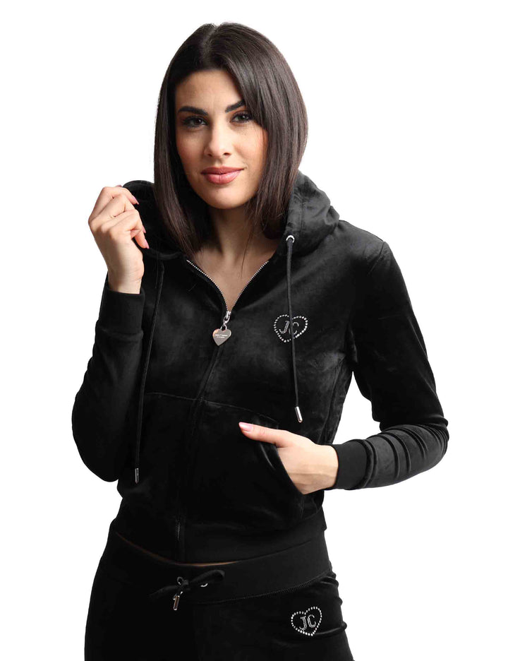 Spatarella Felpe donna Rodeo Robertson in tessuto nero con cappuccio e zip Nuova