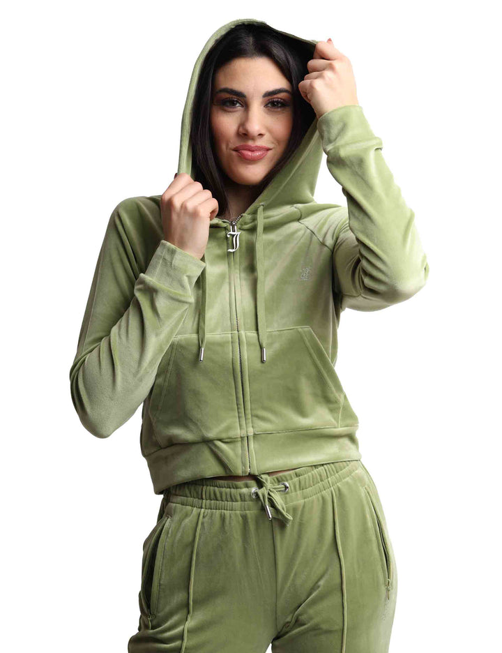 Spatarella Felpe donna Madison in tessuto verde con cappuccio e zip Spedizione gratuita