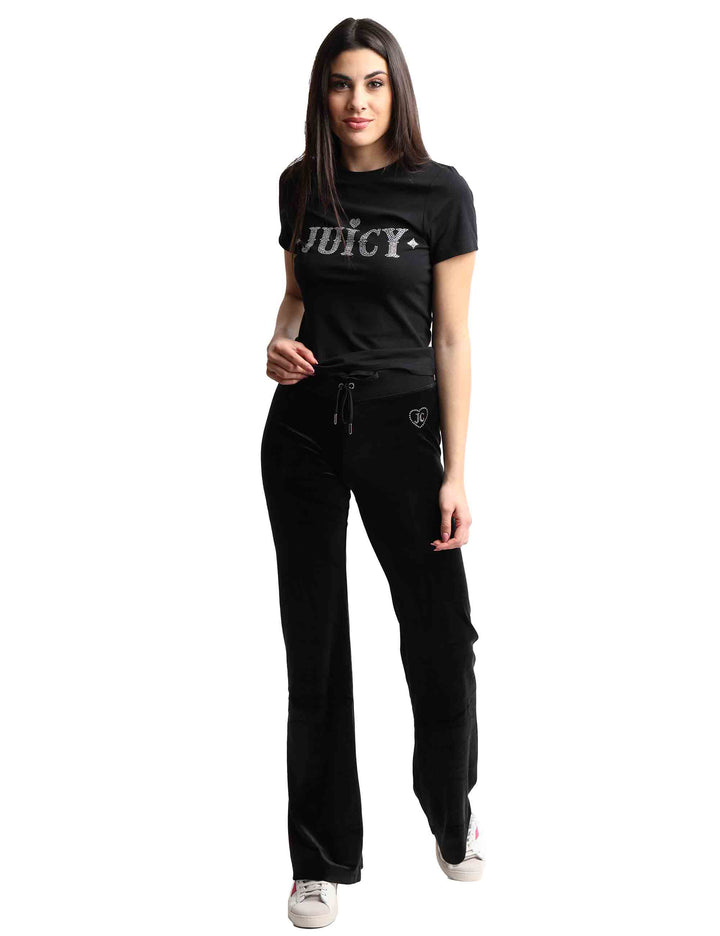 Spatarella T-shirts donna Ryder Rodeo in cotone nero a girocollo con strass Sconto di tempo limitato