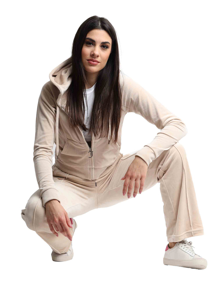 Spatarella Felpe donna Madison in tessuto beige con cappuccio e zip Negozio online di fabbrica