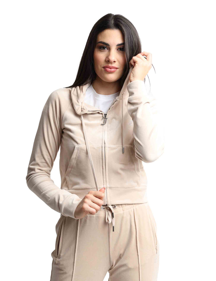 Spatarella Felpe donna Madison in tessuto beige con cappuccio e zip Negozio online di fabbrica