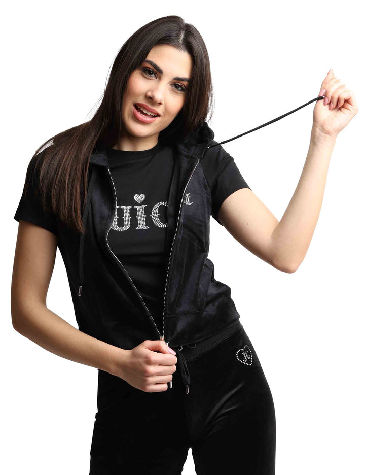 Spatarella Felpe donna Gilly in tessuto nero a giro manica con cappuccio Offerta speciale