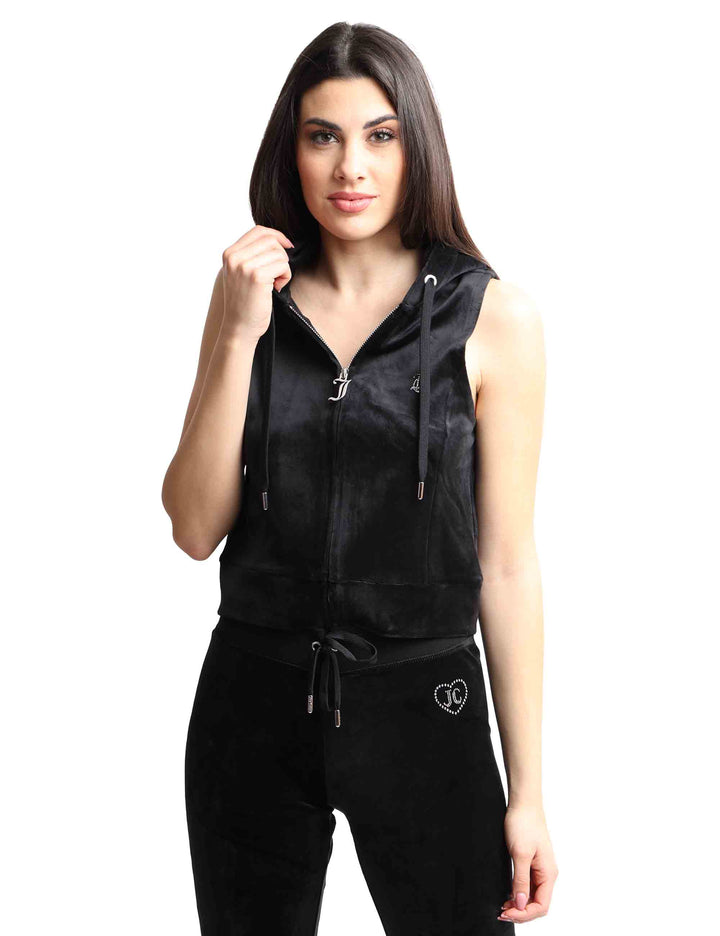 Spatarella Felpe donna Gilly in tessuto nero a giro manica con cappuccio Offerta speciale