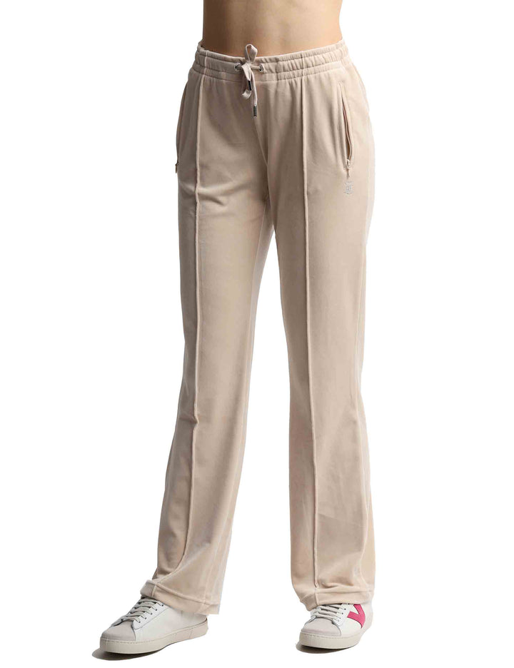 Spatarella Pantaloni tuta donna Tina in tessuto beige con strass Grande vendita