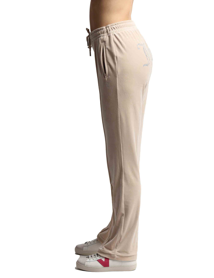Spatarella Pantaloni tuta donna Tina in tessuto beige con strass Grande vendita