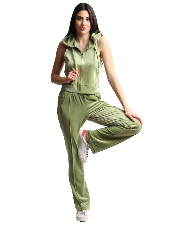 Spatarella Pantaloni tuta donna Tina in tessuto verde con strass Flash Sale