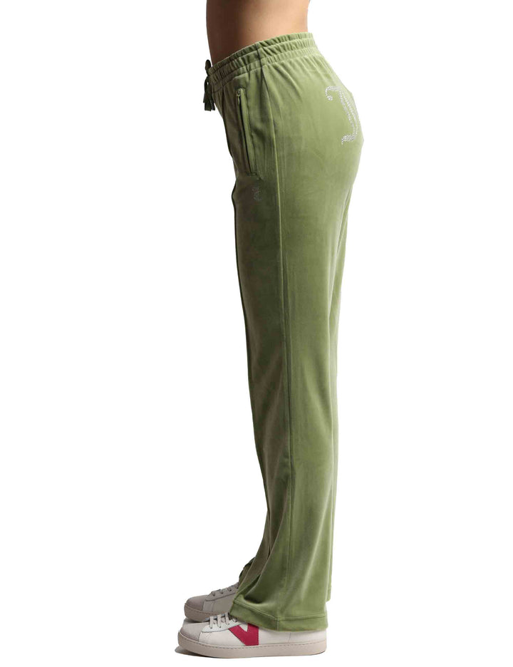 Spatarella Pantaloni tuta donna Tina in tessuto verde con strass Flash Sale
