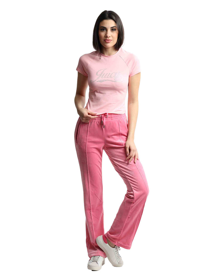 Spatarella T-shirts donna Ryder Rodeo in cotone rosa a girocollo con strass Offerta esclusiva