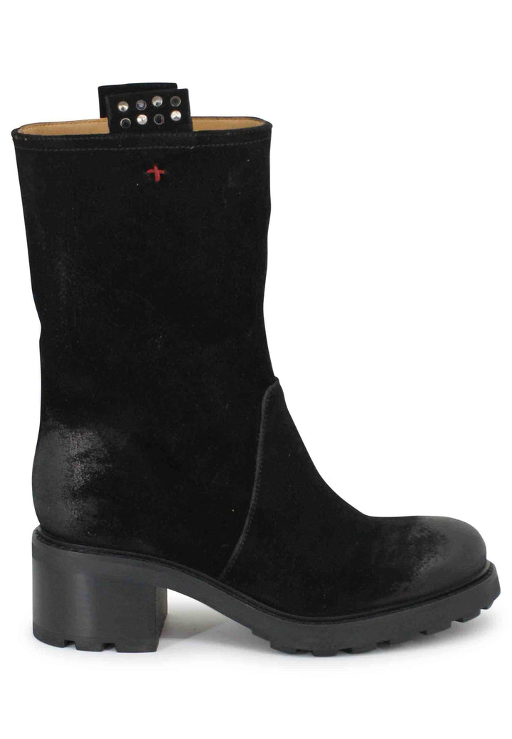 Spatarella Stivaletti anfibi donna in camoscio vintage nero Black Friday