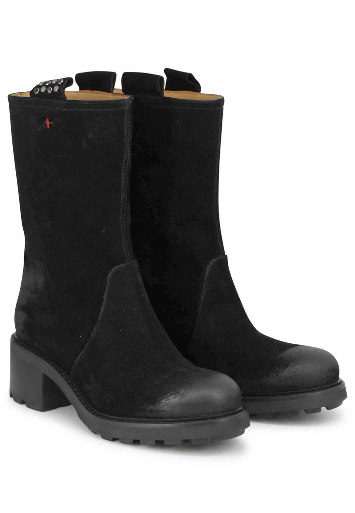 Spatarella Stivaletti anfibi donna in camoscio vintage nero Black Friday