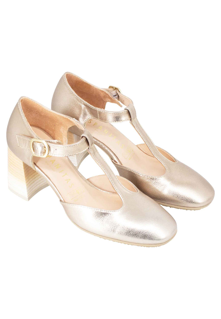 Spatarella Decollete Australia donna in pelle laminata platino con tallone chiuso e cinturino Offerta Pasqua
