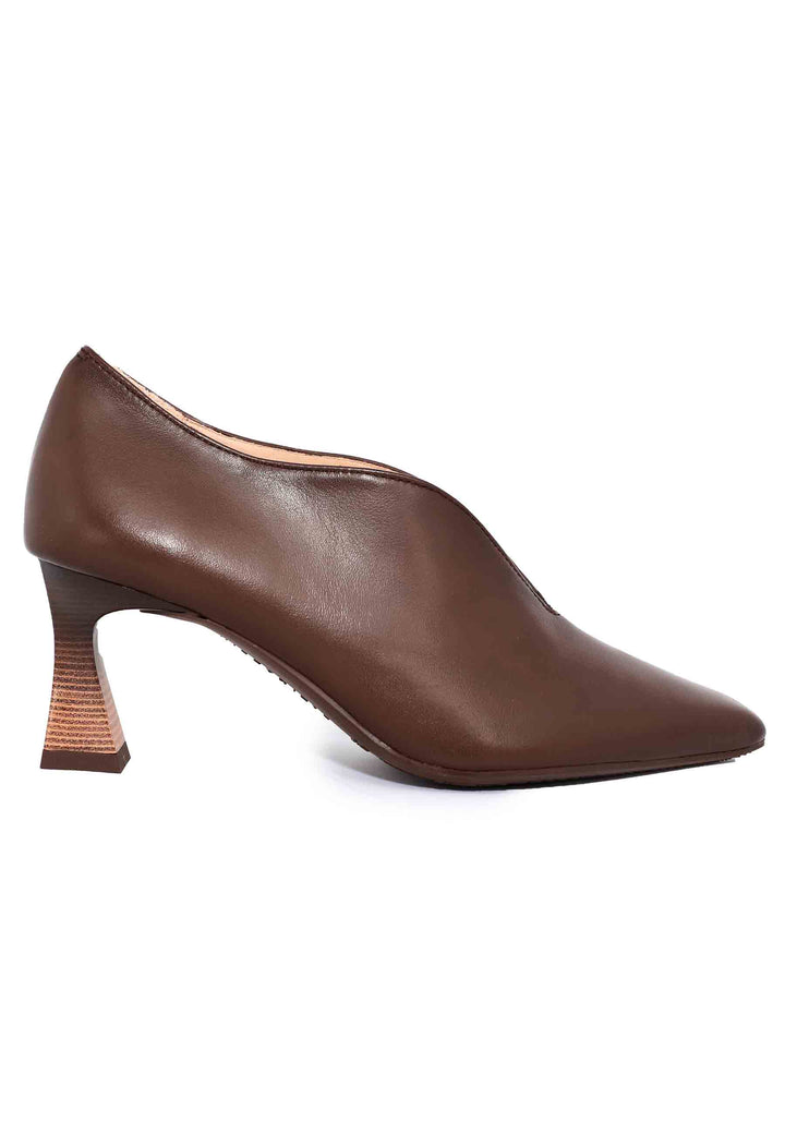 Spatarella Decollete donna in pelle marrone con scollo Offerta per la Festa della Mamma