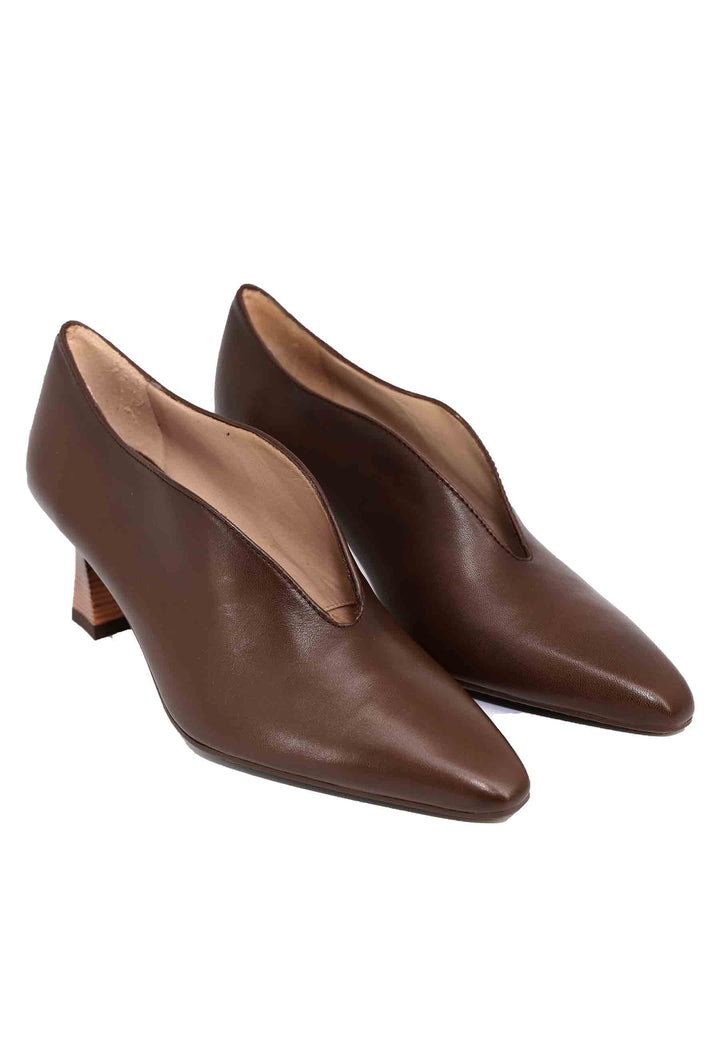 Spatarella Decollete donna in pelle marrone con scollo Offerta per la Festa della Mamma