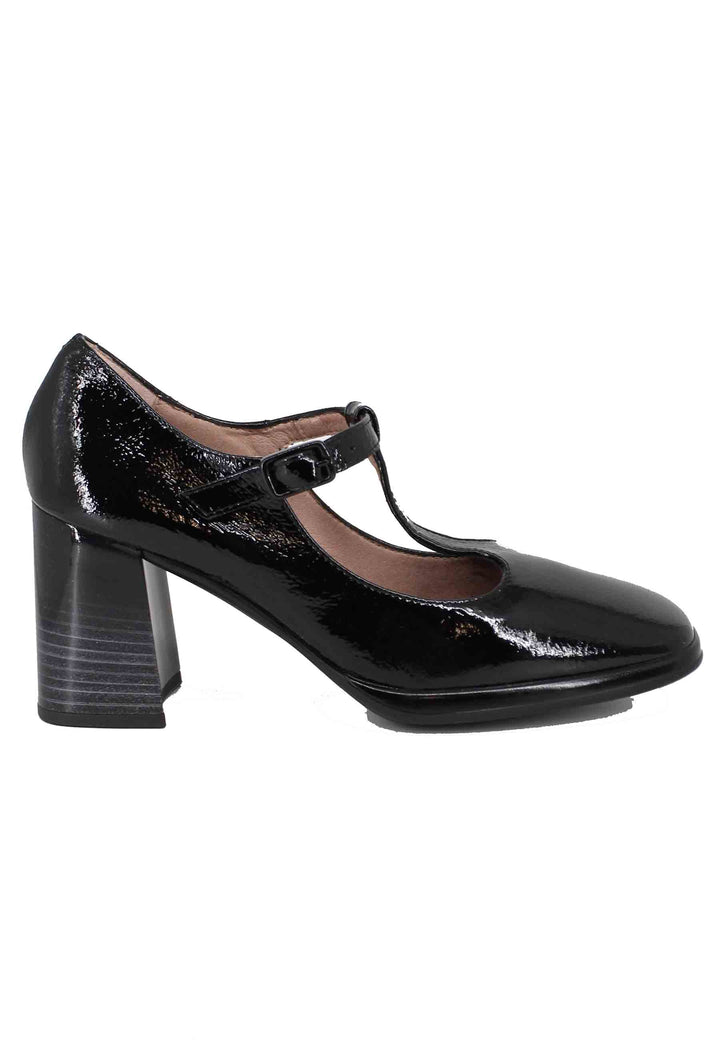 Spatarella Decollete donna in pelle nera lucida con cinturini e tacco alto Offerta Giorno del Papà