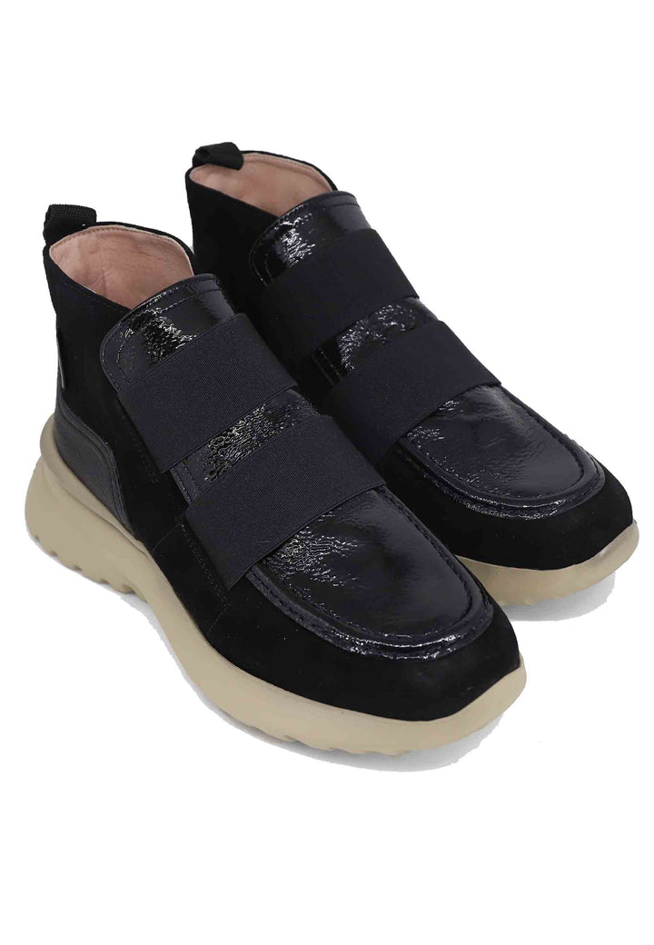 Spatarella Sneakers donna a stivaletto in pelle e tessuto nero Velour Black Smaltimento dello stoccaggio