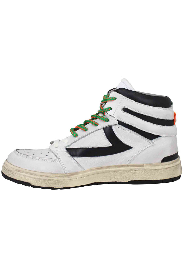 Spatarella Sneakers uomo Starlight Vintage High in pelle bianca con riporti in pelle nera Liquidazione