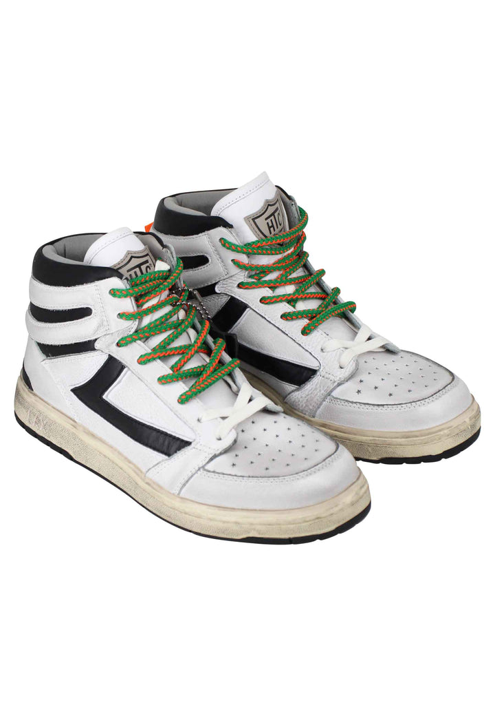 Spatarella Sneakers uomo Starlight Vintage High in pelle bianca con riporti in pelle nera Liquidazione