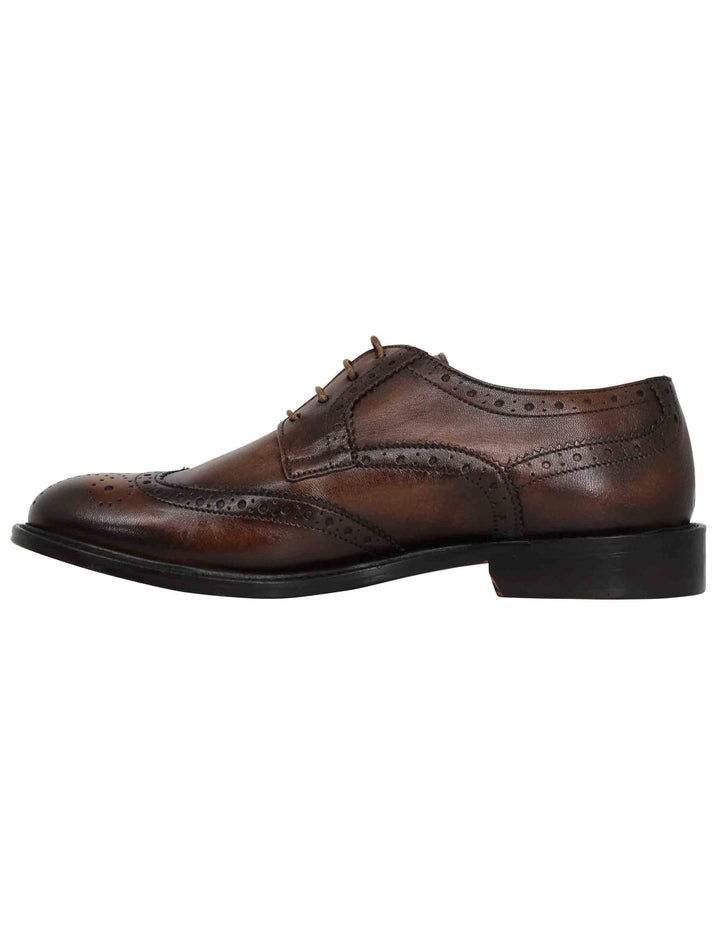 Spatarella Stringate uomo in pelle marrone impunturata con suola in cuoio cucita Offerte speciali
