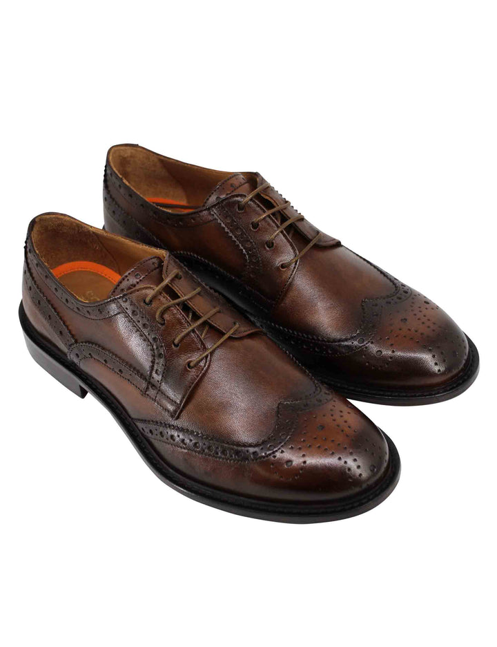 Spatarella Stringate uomo in pelle marrone impunturata con suola in cuoio cucita Offerte speciali