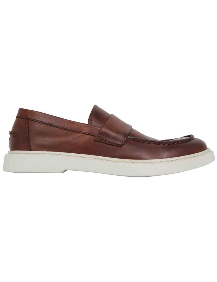 Spatarella Mocassini uomo in pelle marrone con suola in gomma bianca Super Saving Price