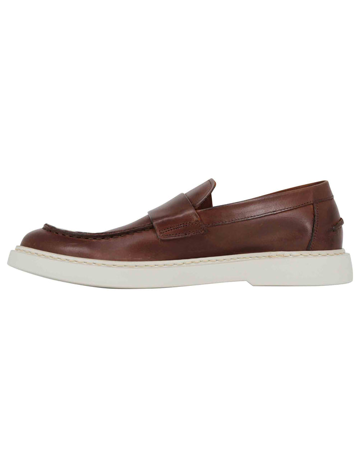 Spatarella Mocassini uomo in pelle marrone con suola in gomma bianca Super Saving Price