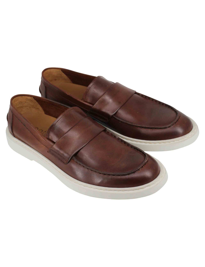 Spatarella Mocassini uomo in pelle marrone con suola in gomma bianca Super Saving Price