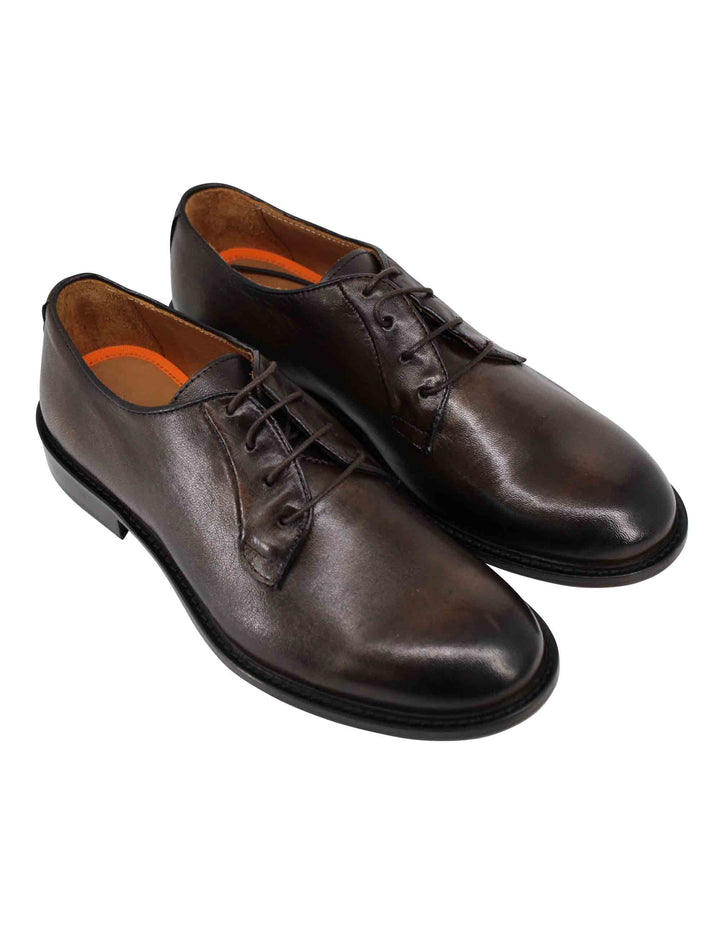 Spatarella Stringate uomo in pelle marrone con suola in cuoio cucita Ritorno libero