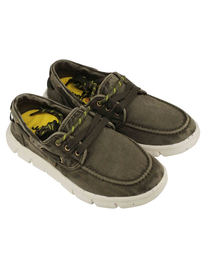 Spatarella Stringate uomo tabasco boat in tessuto verde con suola ultra leggera Rilascio limitato