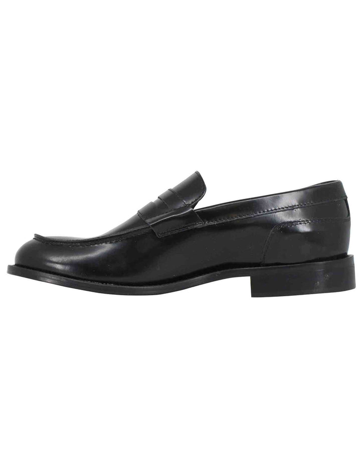 Spatarella Mocassini uomo in pelle nera lucida con suola in cuoio cucita Fino al 55% di sconto