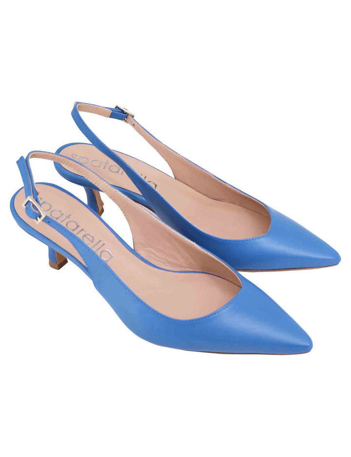 Spatarella Decollete slingback donna in pelle blu tacco basso Super sconto