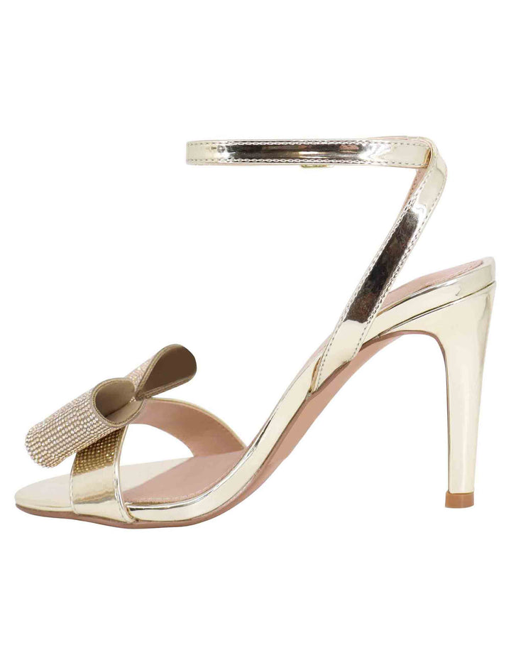 Spatarella Sandali donna in eco pelle laminata oro con tacco alto e strass 50% di sconto con spedizione gratuita