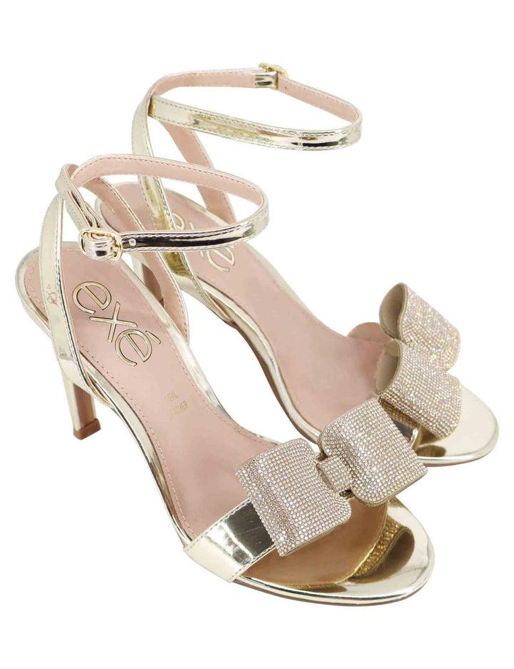 Spatarella Sandali donna in eco pelle laminata oro con tacco alto e strass 50% di sconto con spedizione gratuita