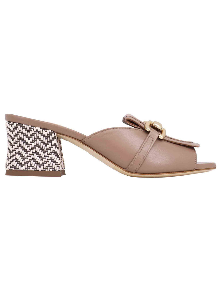 Spatarella Sandali donna in pelle taupe con morsetto in oro Trasporto libero internazionale