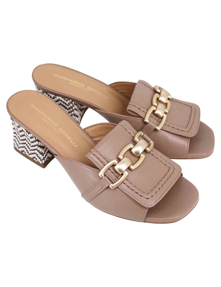 Spatarella Sandali donna in pelle taupe con morsetto in oro Trasporto libero internazionale