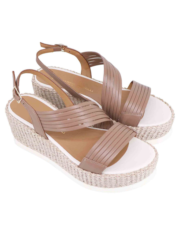 Spatarella Sandali slingback donna in pelle taupe con zeppa bassa fasciata in tessuto Limitato a 3 giorni