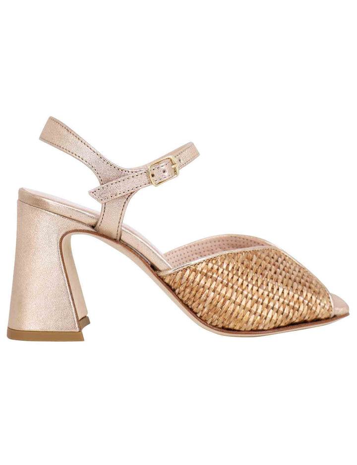 Spatarella Sandali donna in pelle oro laminata con tacco alto e cinturino alla caviglia Black Friday Prezzi