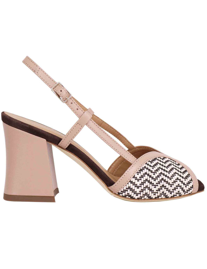 Spatarella Sandali donna slingback in pelle cipra bicolore con tacco alto In vendita