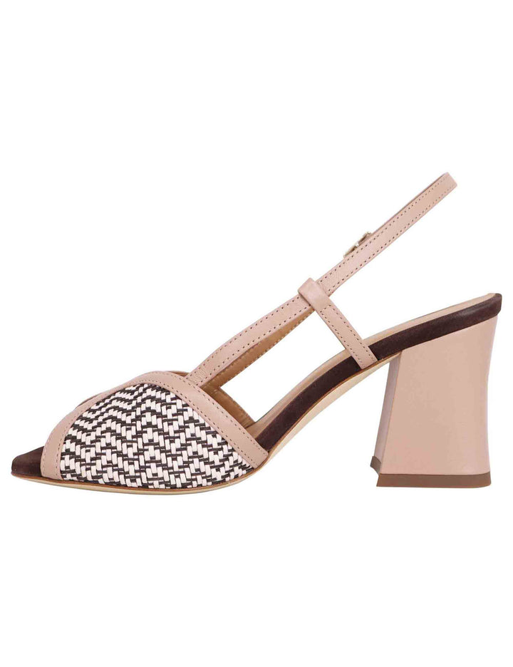 Spatarella Sandali donna slingback in pelle cipra bicolore con tacco alto In vendita