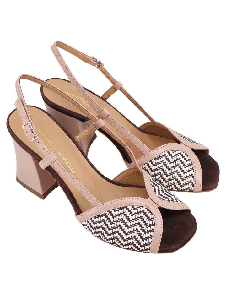 Spatarella Sandali donna slingback in pelle cipra bicolore con tacco alto In vendita