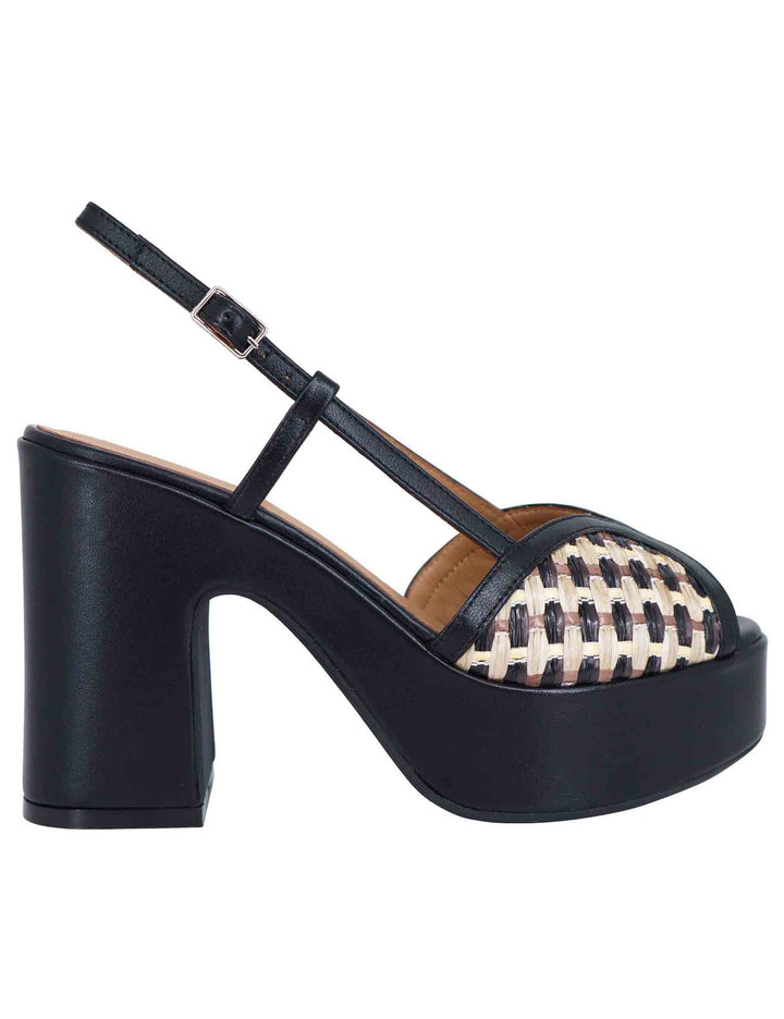 Spatarella Sandali donna slingback in pelle nera bicolore con tacco alto e plateau 50% di sconto per tempo limitato