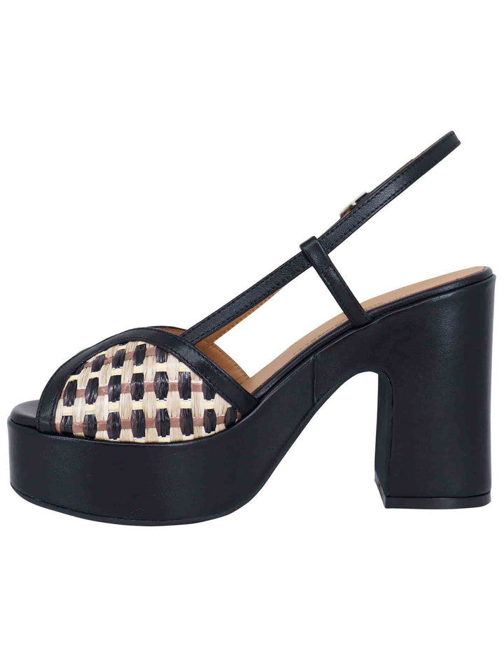 Spatarella Sandali donna slingback in pelle nera bicolore con tacco alto e plateau 50% di sconto per tempo limitato