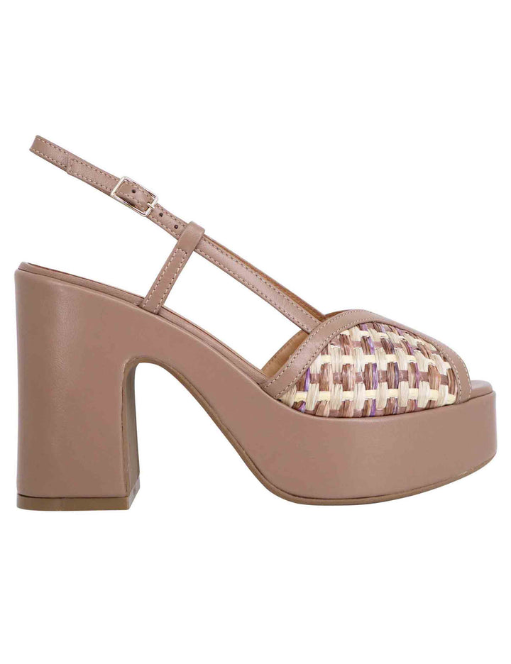 Spatarella Sandali donna slingback in pelle taupe bicolore con tacco alto e plateau 2025
