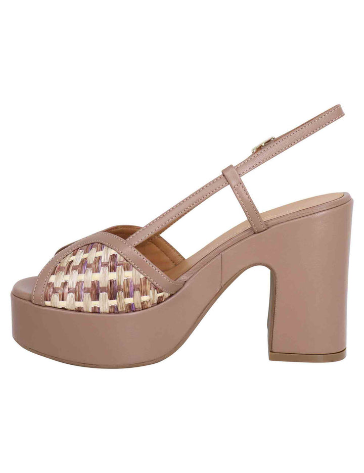 Spatarella Sandali donna slingback in pelle taupe bicolore con tacco alto e plateau 2025