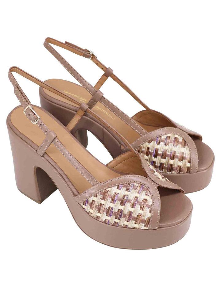 Spatarella Sandali donna slingback in pelle taupe bicolore con tacco alto e plateau 2025