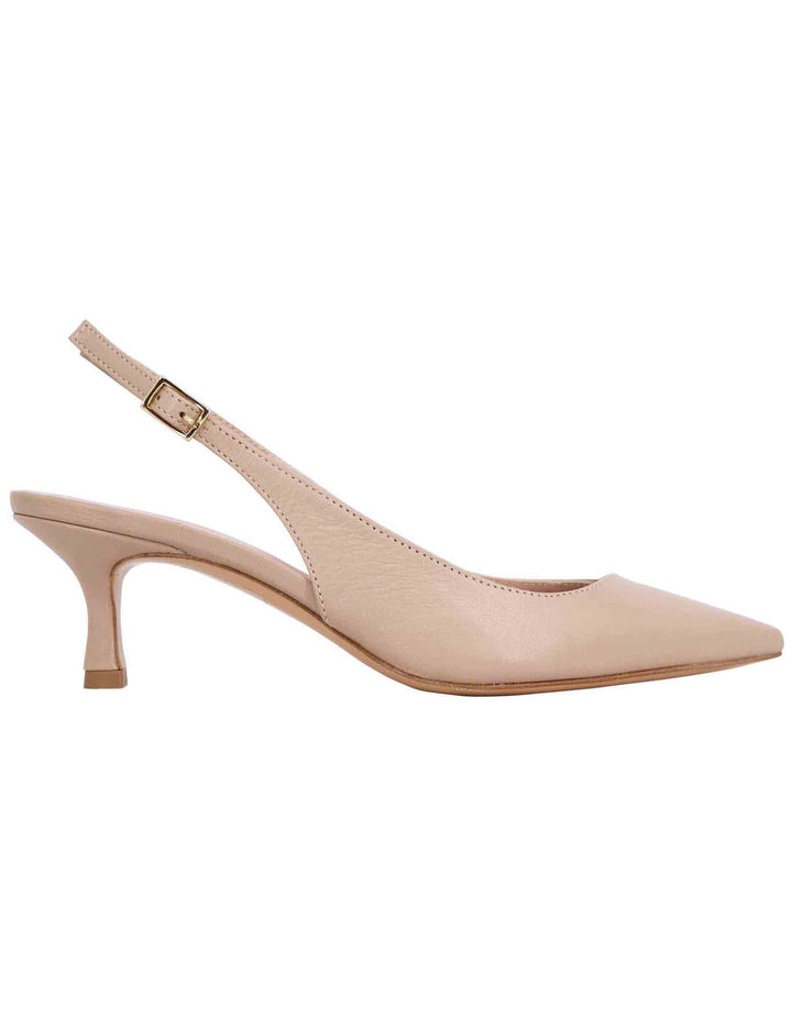 Spatarella Decollete slingback donna in pelle taupe tacco basso Italy